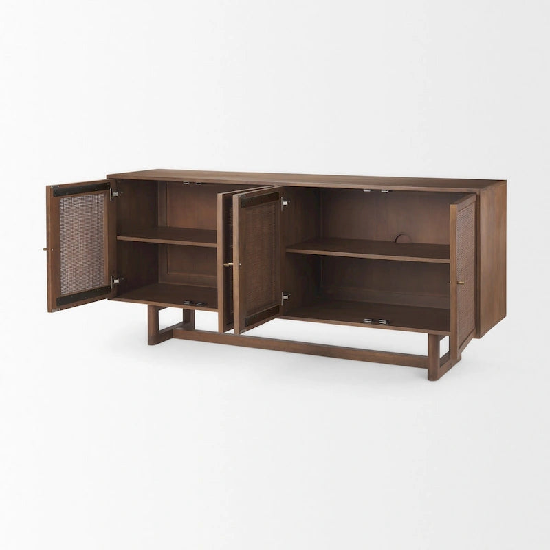 Light Brown Solid Mango Wood Four-Door Cane Sideboard
