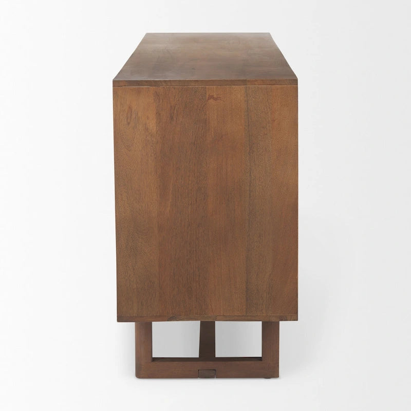 Light Brown Solid Mango Wood Four-Door Cane Sideboard