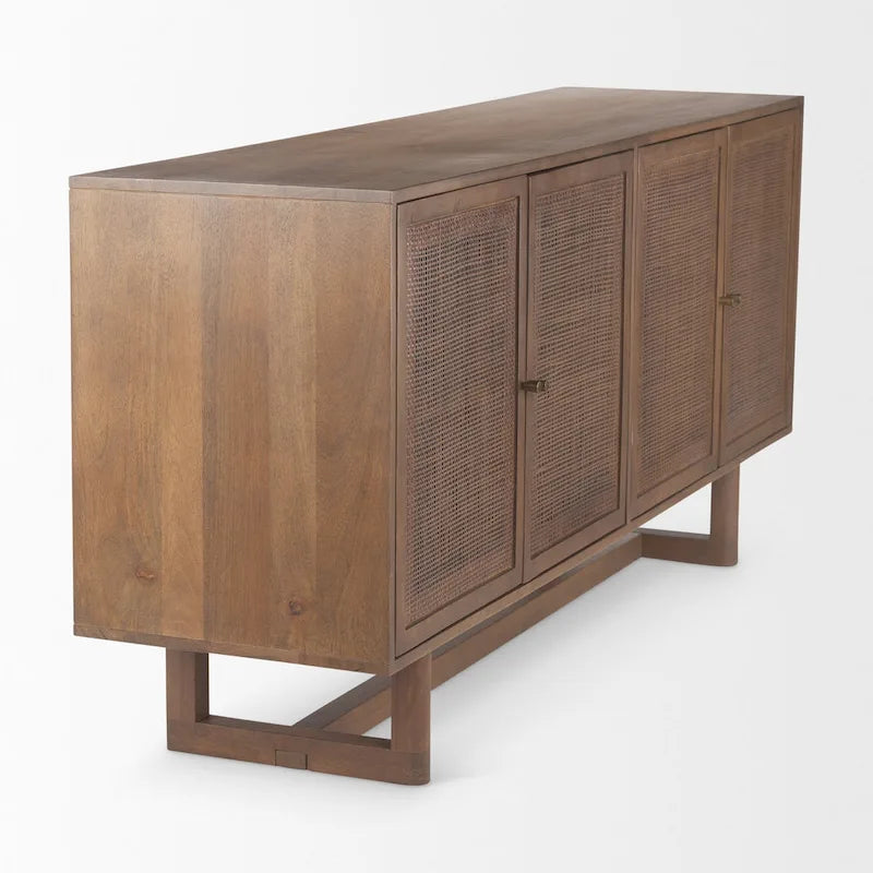 Light Brown Solid Mango Wood Four-Door Cane Sideboard