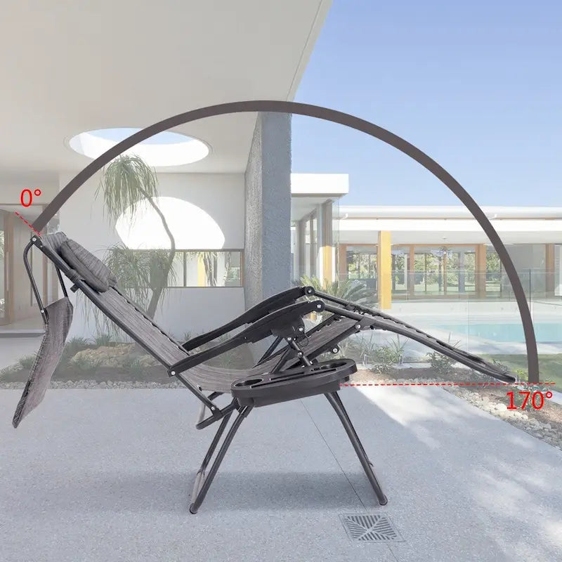 Gray Folding Recliner Lounge Chair with Canopy and Cup Holder