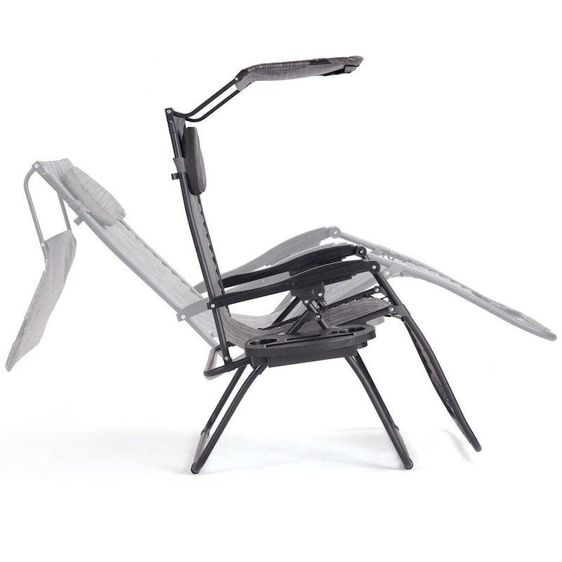 Gray Folding Recliner Lounge Chair with Canopy and Cup Holder