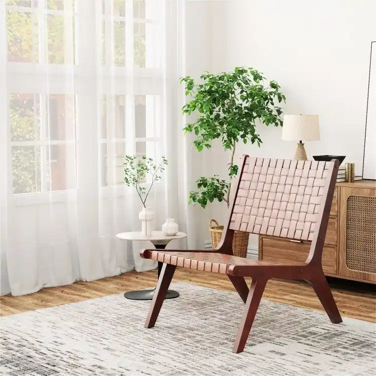 Woven Faux Leather Accent Chairs with Wood Frame