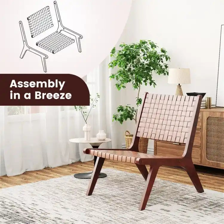 Woven Faux Leather Accent Chairs with Wood Frame