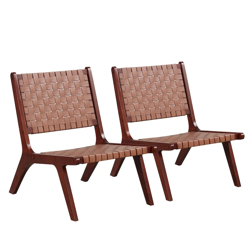 Woven Faux Leather Accent Chairs with Wood Frame