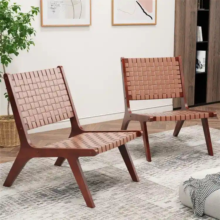 Woven Faux Leather Accent Chairs with Wood Frame