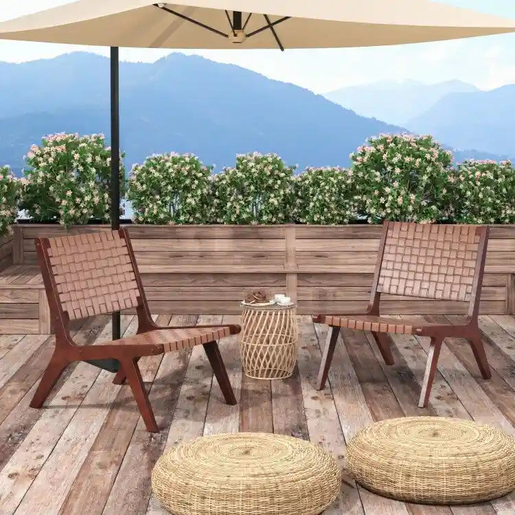 Woven Faux Leather Accent Chairs with Wood Frame