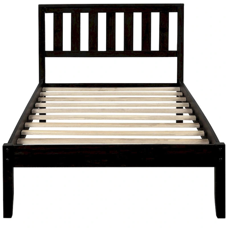 Wood Platform Bed with Headboard and Slat Support