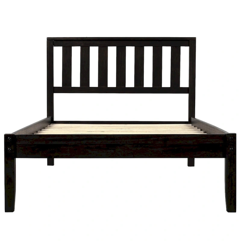 Wood Platform Bed with Headboard and Slat Support