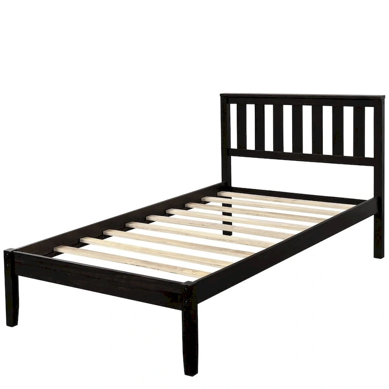Wood Platform Bed with Headboard and Slat Support