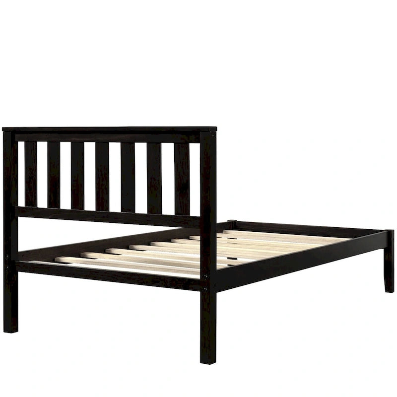 Wood Platform Bed with Headboard and Slat Support