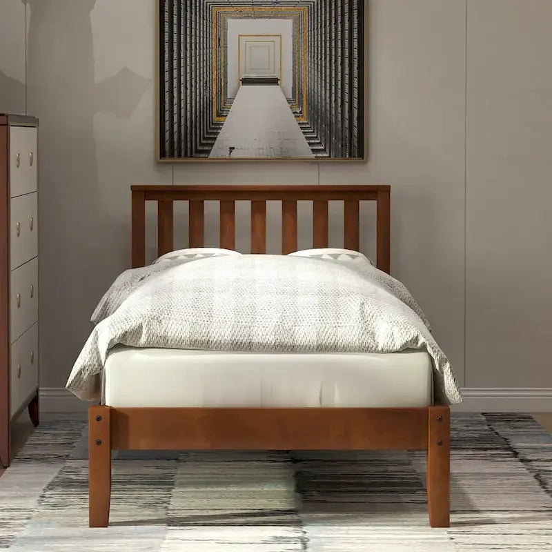 Wood Platform Bed with Headboard and Slat Support