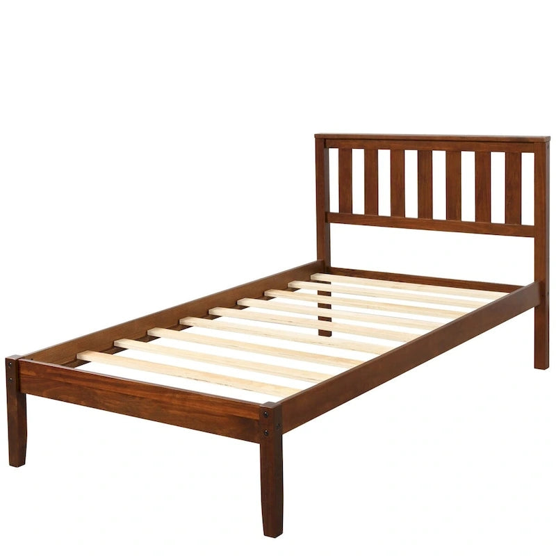 Wood Platform Bed with Headboard and Slat Support