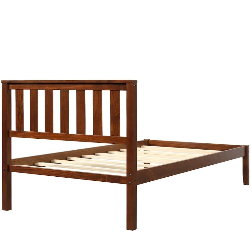 Wood Platform Bed with Headboard and Slat Support