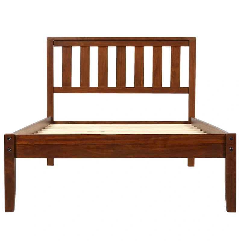 Wood Platform Bed with Headboard and Slat Support