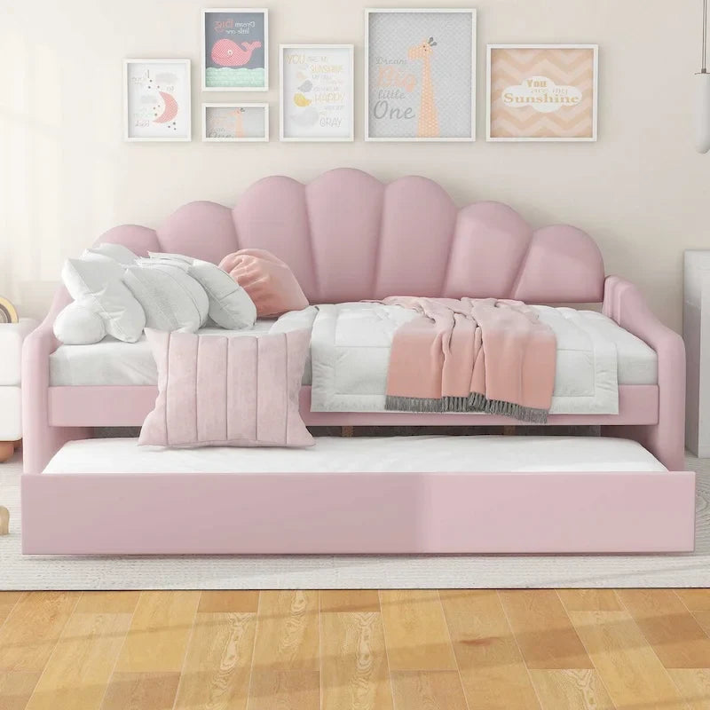 Full Size Velvet Upholstered Daybed with Trundle