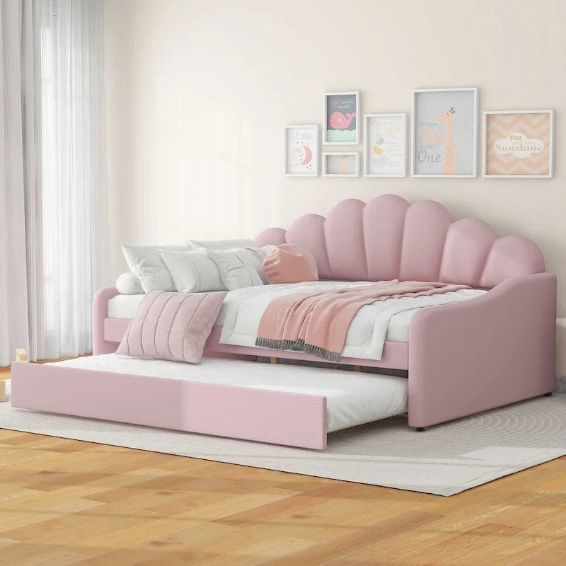 Full Size Velvet Upholstered Daybed with Trundle