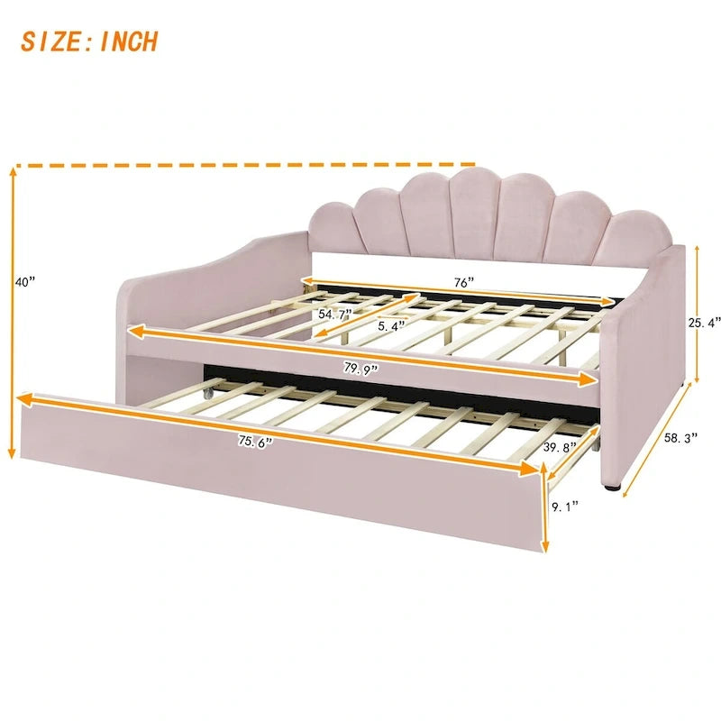 Full Size Velvet Upholstered Daybed with Trundle