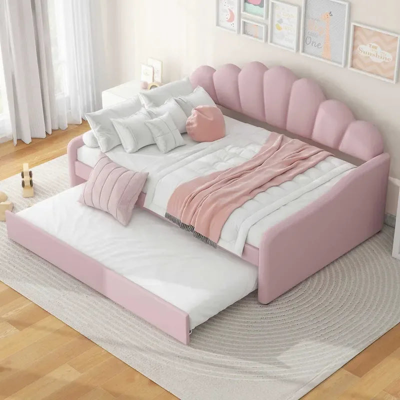 Full Size Velvet Upholstered Daybed with Trundle
