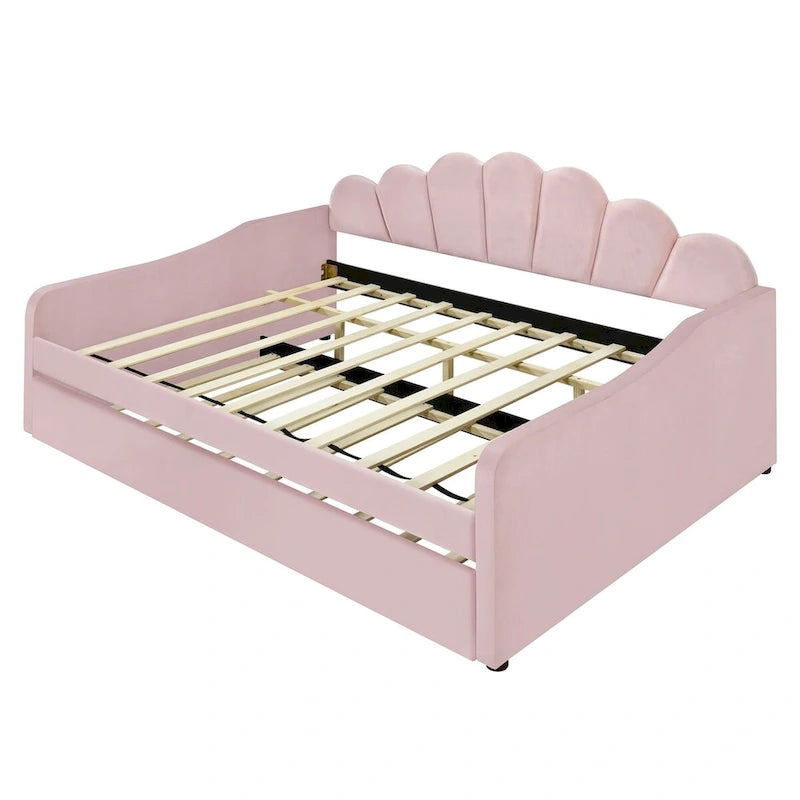 Full Size Velvet Upholstered Daybed with Trundle