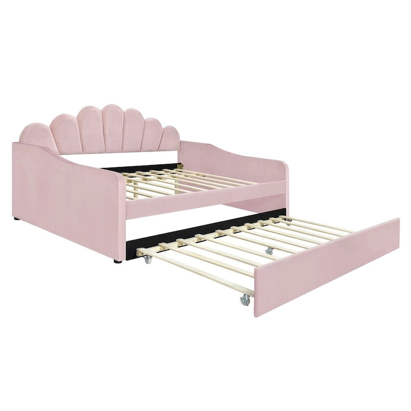Full Size Velvet Upholstered Daybed with Trundle