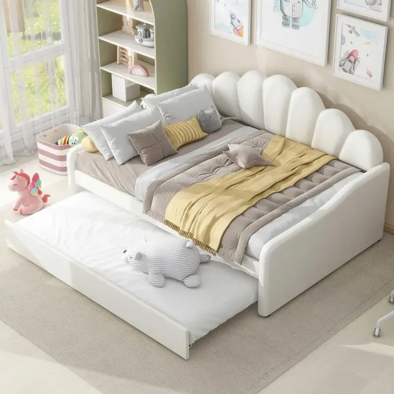 Full Size Velvet Upholstered Daybed with Trundle