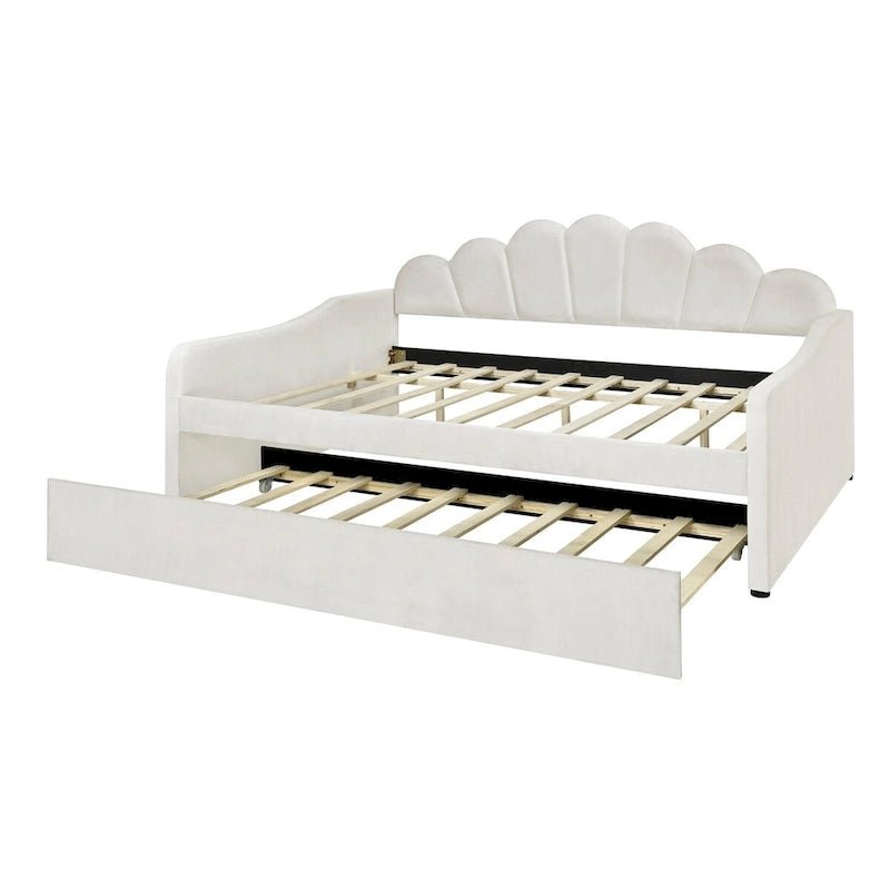 Full Size Velvet Upholstered Daybed with Trundle