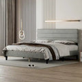 Upholstered King Platform Bed Frame with Headboard and Wooden Slats