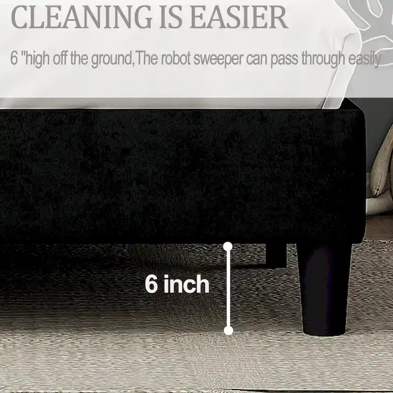 Upholstered King Platform Bed Frame with Headboard and Wooden Slats