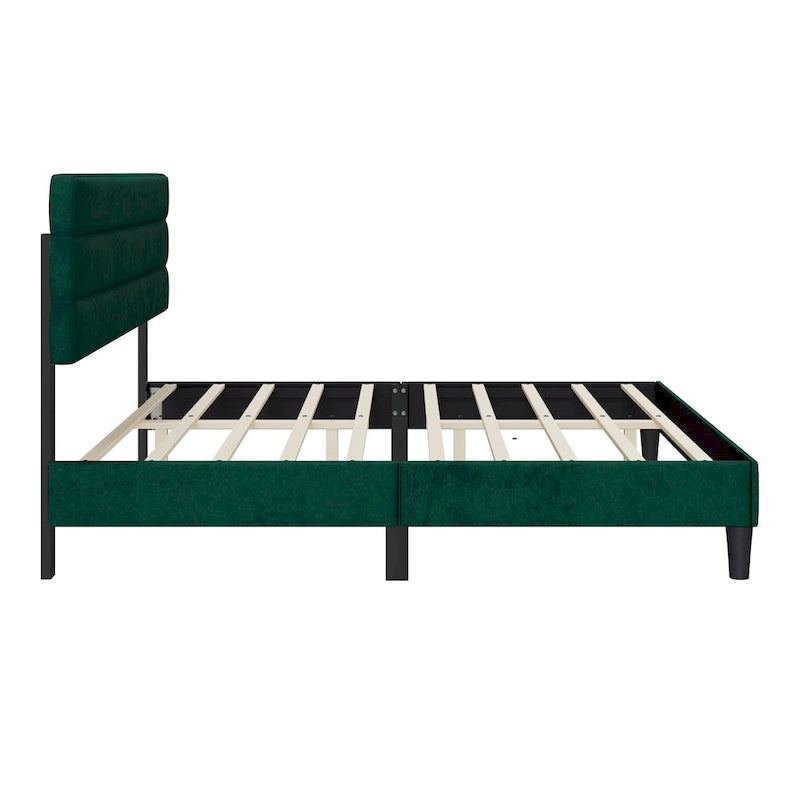 Upholstered King Platform Bed Frame with Headboard and Wooden Slats