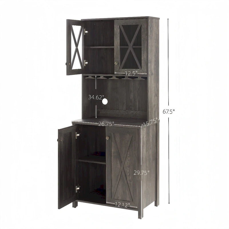 Farmhouse Bar Cabinet Dining Room Kitchen Cabinet with Wine Rack