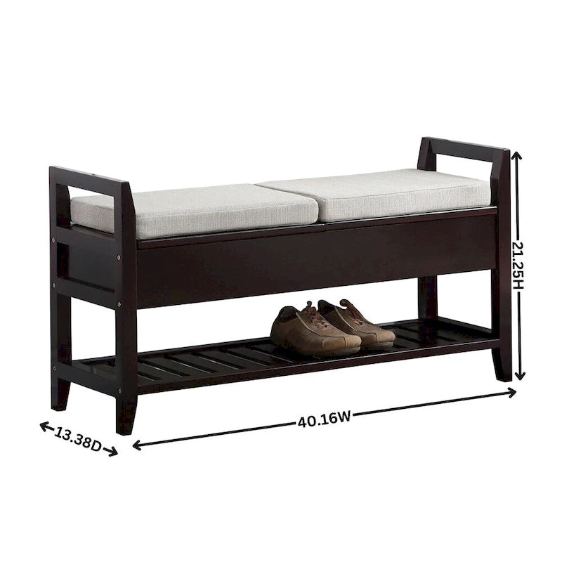 Fabric Upholstered Storage Shoe Bench with Shelf and Lift-Up Seats