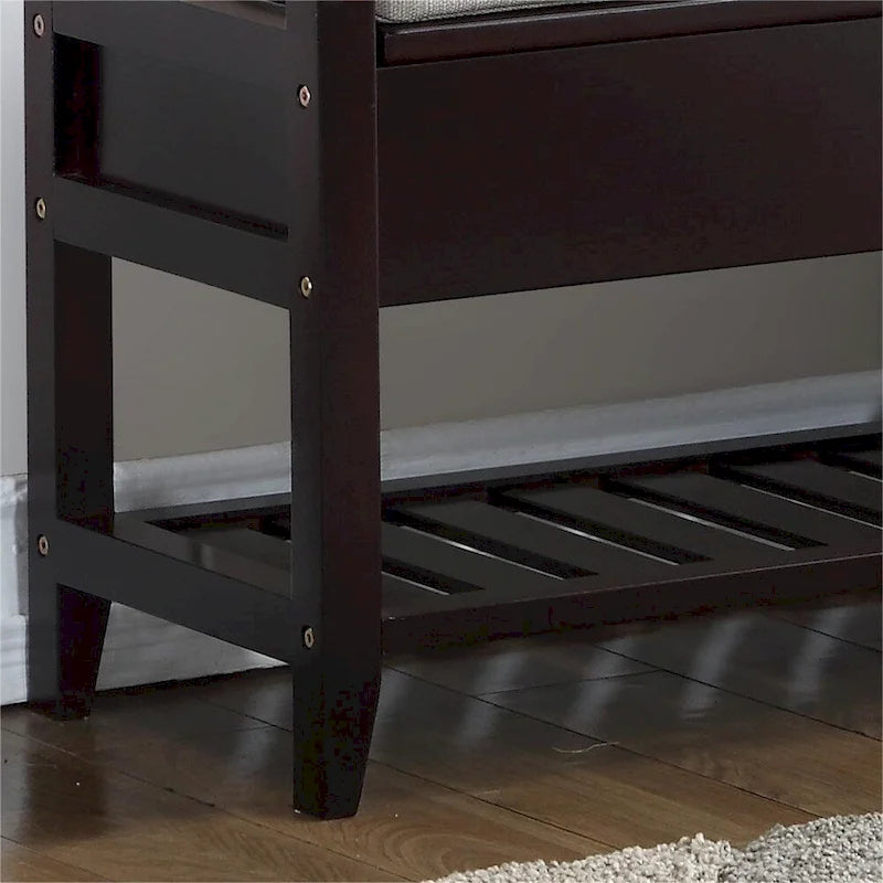 Fabric Upholstered Storage Shoe Bench with Shelf and Lift-Up Seats