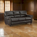 Kia 84 Inch Sofa, Dark Brown Top Grain and Faux Leather, Solid Wood