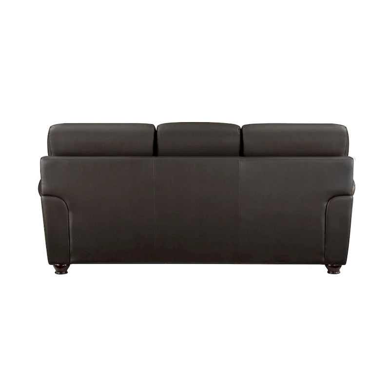 84 Inch Dark Brown Leather Sofa with Rolled Arms