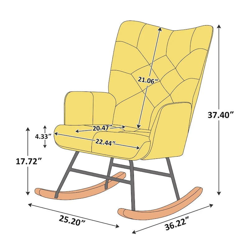 French Patchwork Linen Upholstered Nursery Rocking Chair with Wood Legs