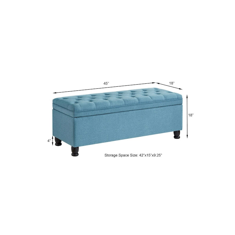 Velvet Button-Tufted Storage Bench