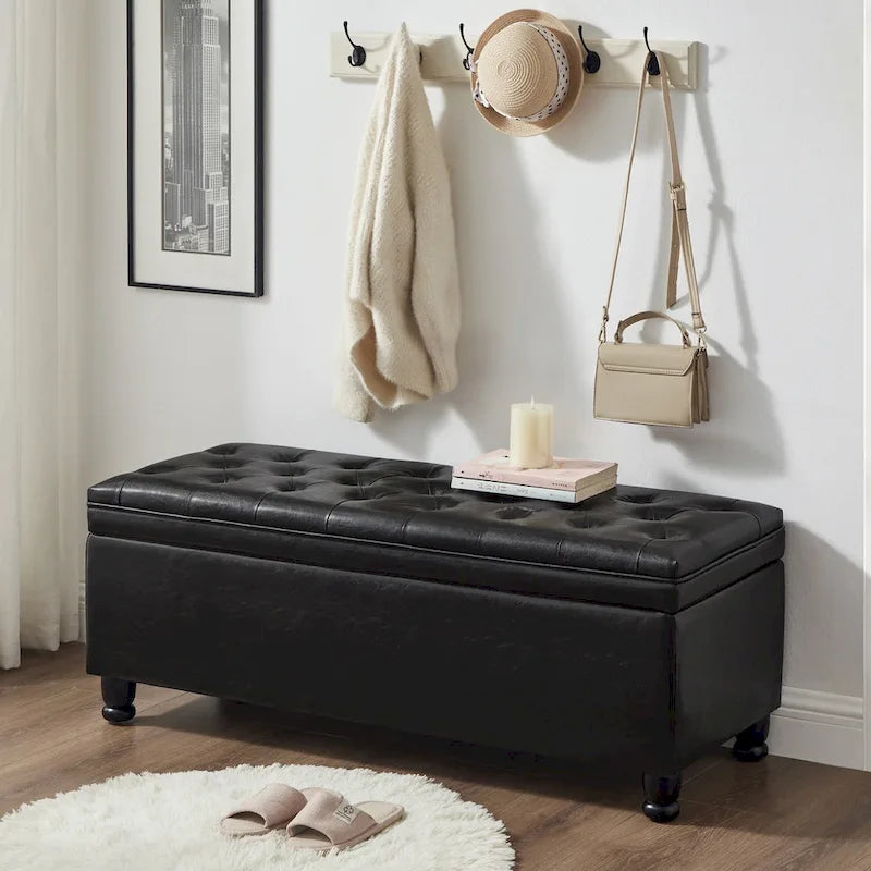 Velvet Button-Tufted Storage Bench