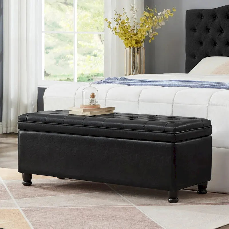 Velvet Button-Tufted Storage Bench