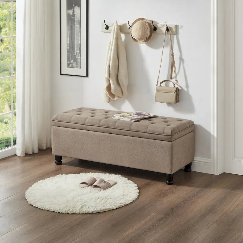 Velvet Button-Tufted Storage Bench