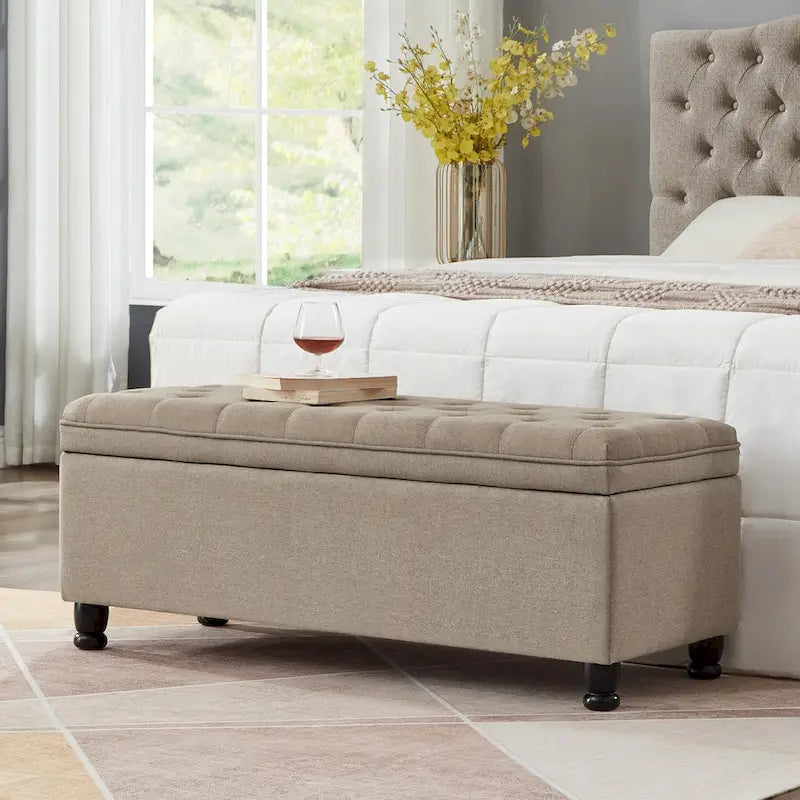 Velvet Button-Tufted Storage Bench