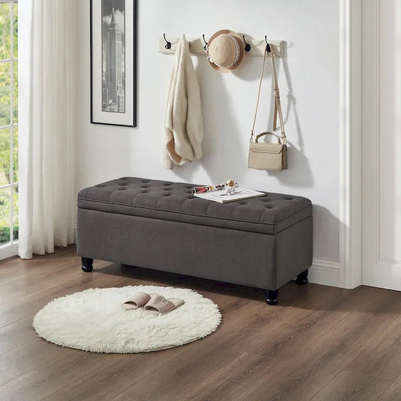 Velvet Button-Tufted Storage Bench