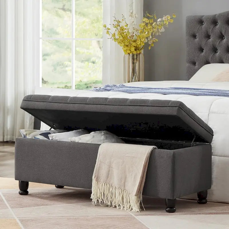 Velvet Button-Tufted Storage Bench