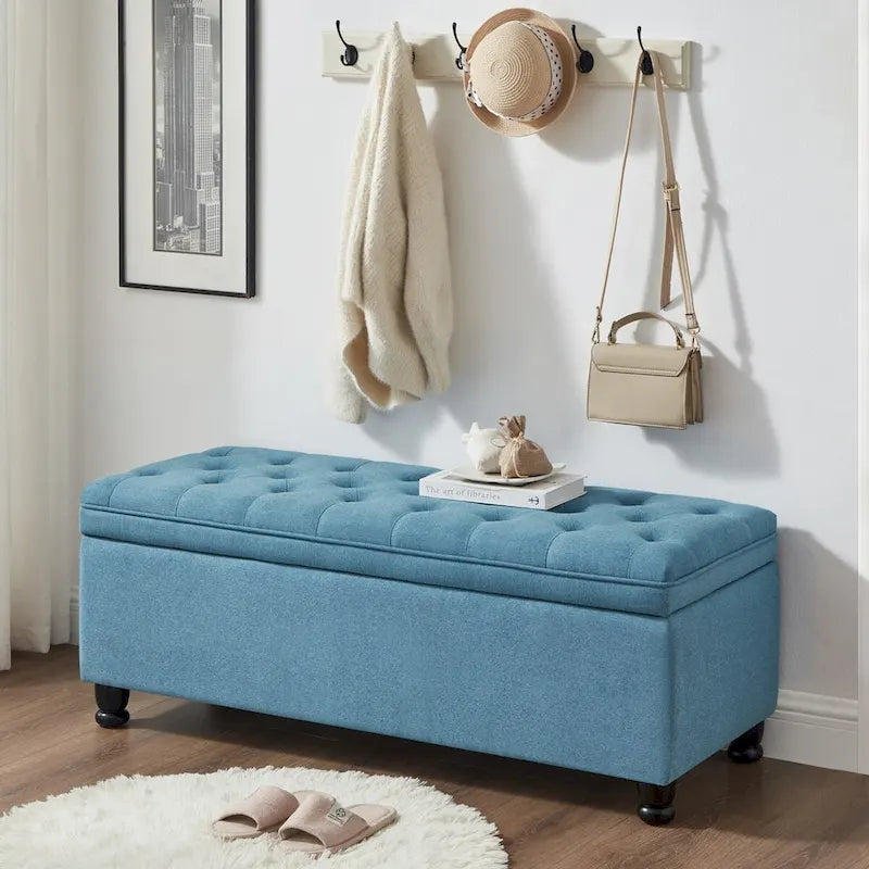 Velvet Button-Tufted Storage Bench