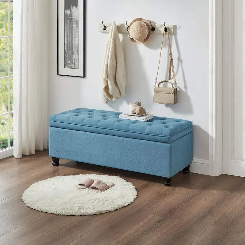 Velvet Button-Tufted Storage Bench