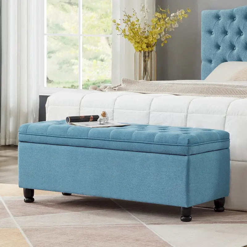 Velvet Button-Tufted Storage Bench