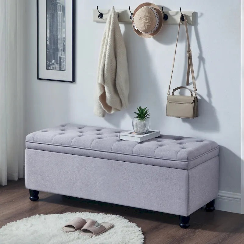 Velvet Button-Tufted Storage Bench