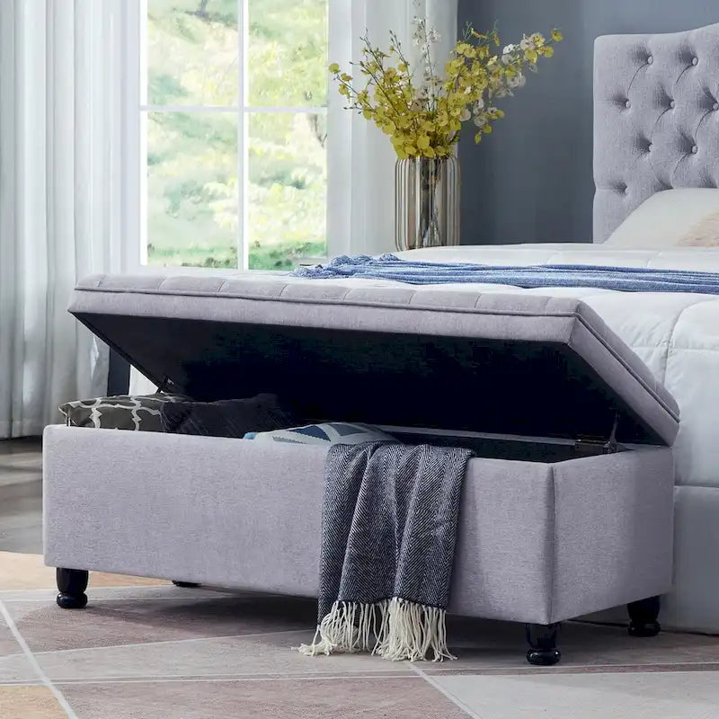 Velvet Button-Tufted Storage Bench