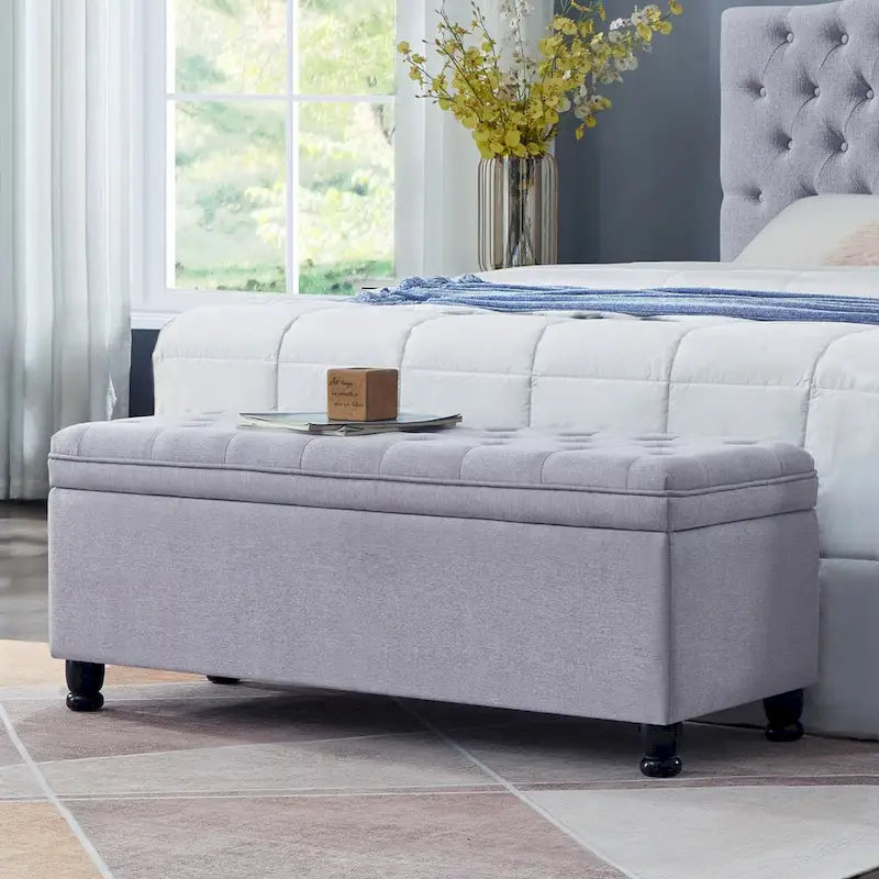 Velvet Button-Tufted Storage Bench