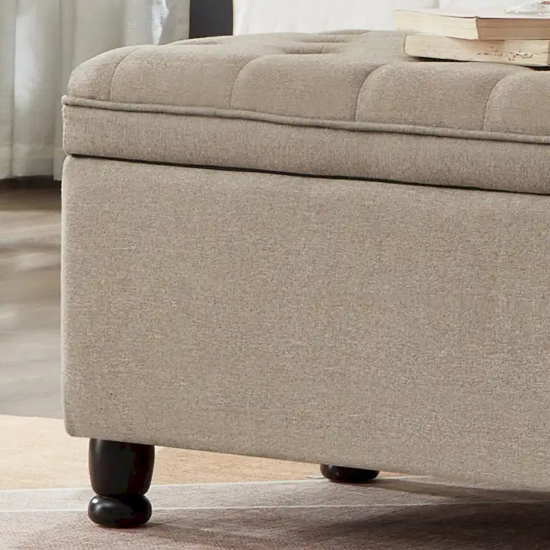 Velvet Button-Tufted Storage Bench