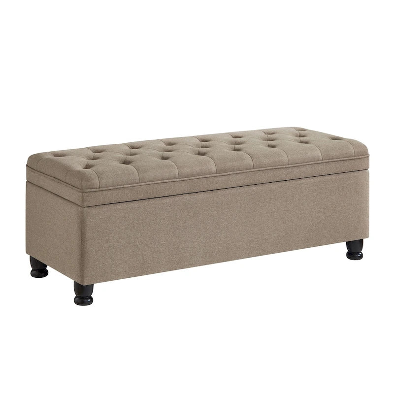 Velvet Button-Tufted Storage Bench